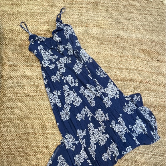 Blissful Breeze Navy Blue Floral Print Faux Wrap Maxi Dress - Picture 8 of 10